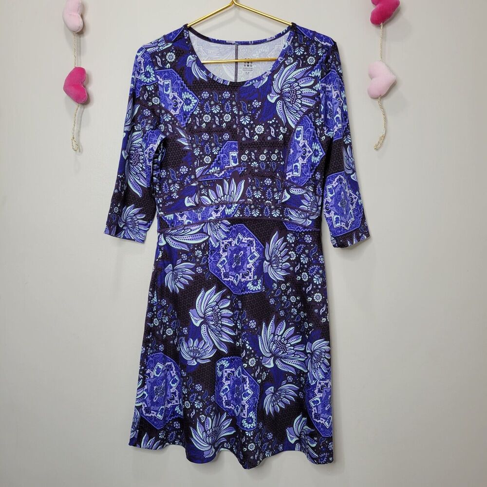 Title Nine 3/4 Sleeve Blue Floral Dream Dress Size Medium